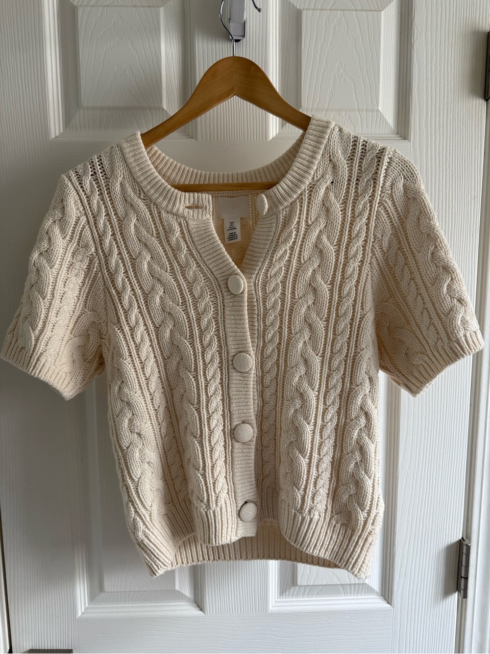 H&M Cream Cable Knit Short-Sleeve Cardigan